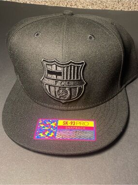 FC Barcelona Snapback Cap Hat Black Adjustable One Size Fits Most Polyester NWT